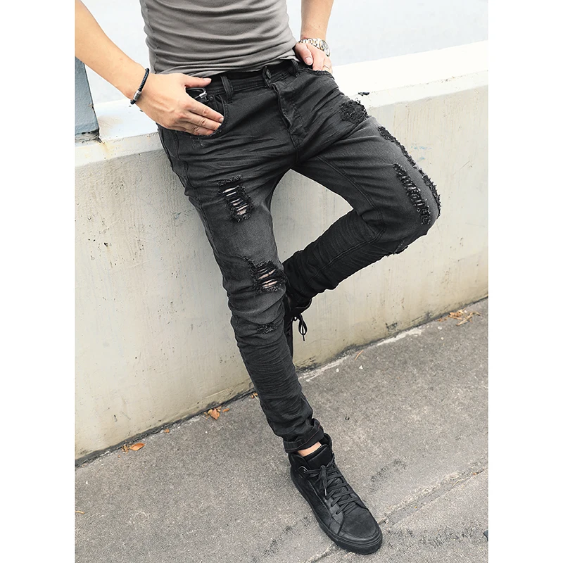 Fashion Streetwear Men Jeans Black Color Spliced Designer High Quality Hip Hop Denim Cargo Pants Big Size 29-42 Biker | Мужская одежда