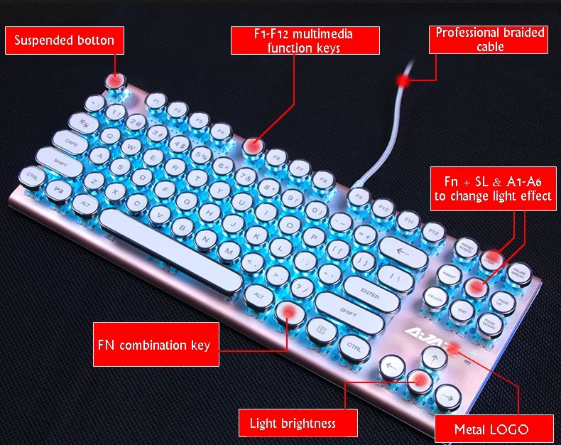 Ajazz AK40 Ретро стимпанк машинка USB Проводная эргономичная монохромная/RGB подсветка Механическая игровая клавиатура N-key rolllover