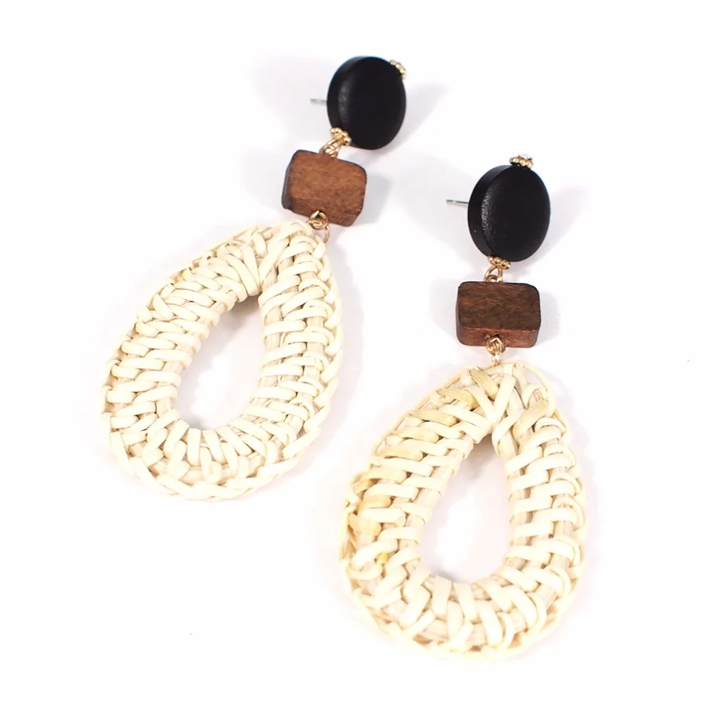 MANILAI богемные плетеные серьги из ротанга вязанные Висячие для женщин деревянные