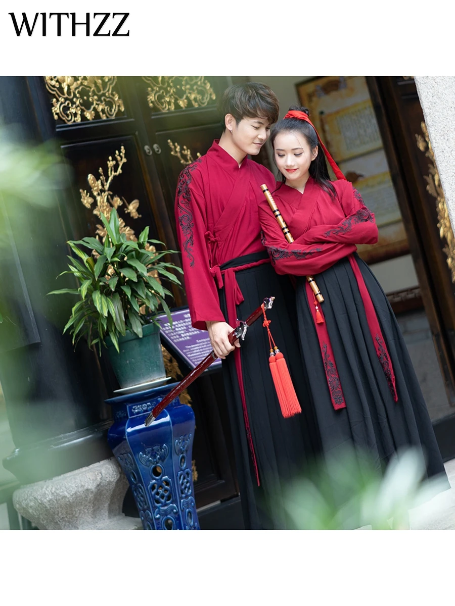 Костюм тройка с вышивкой Hanfu в китайском стиле для боевых искусств костюм пары из