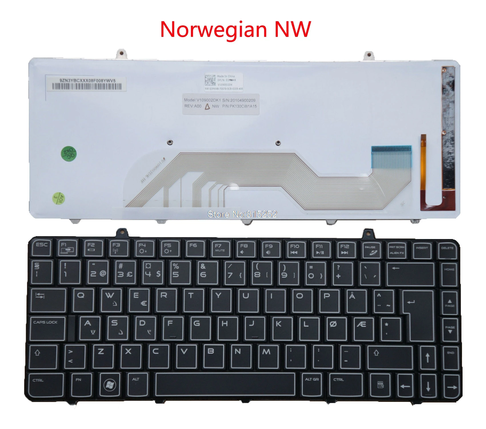 Клавиатура для ноутбука кабель Dell Alienware M11X R2 R3 подсветкой норвежский СЗ