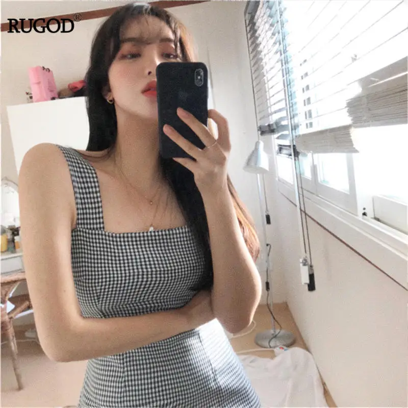 RUGOD/летние платья корейское платье с изображением лошади в клеточку длинное