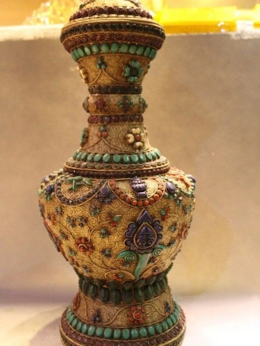 26 &quotТибетский буддистский храм серебро золото бирюза коралловый камень ваза для