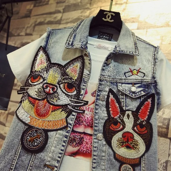 2018 Новая мода весна лето женский ковбойский жилет с вышивкой головы собаки