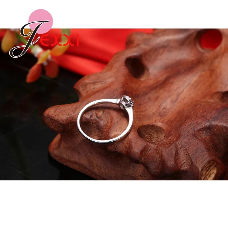 Genuine 925 Sterling Silver Round Shape Clear Cubic Zirconia Finger Rings Crystal Jewelry Present For Women Bridal Wedding | Украшения и