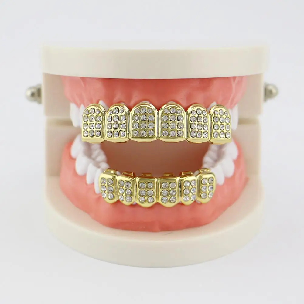 Sangdo позолота модные зубы Grillz набор со стразами зубная дырка блестящие Ложные для