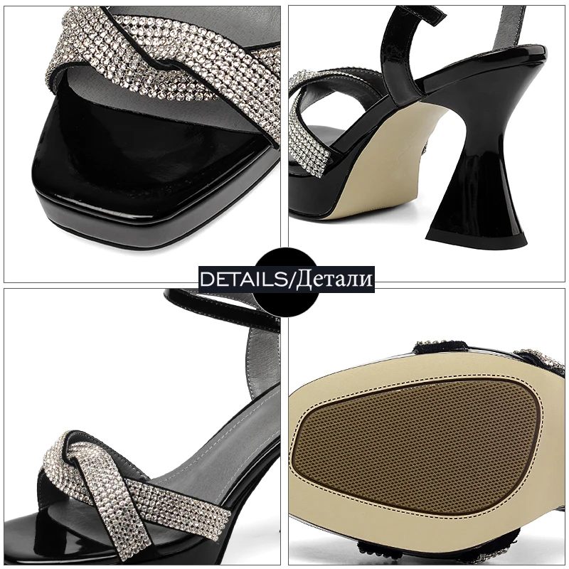 ISNOM/летние босоножки из коровьей кожи женские на платформе со стразами модная