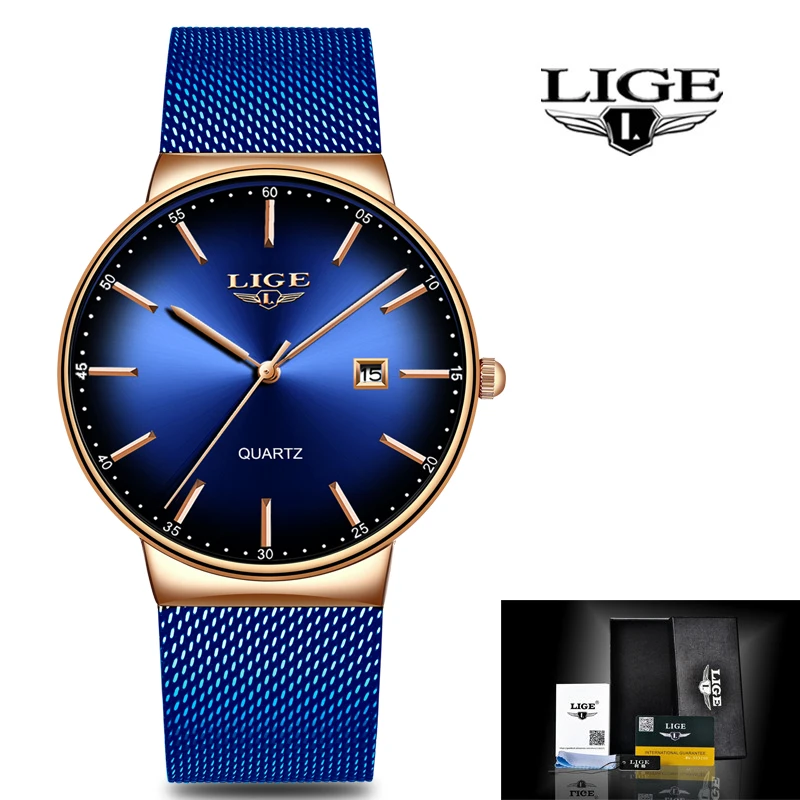 

2021 LIGE New Mens Watches Top Brand Luxury Blue Camouflage Watch Sport Casual Stainless Steel Waterproof Dress Watch Men Clock