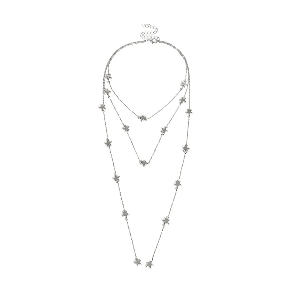 Top Quality Gold Multilayer Chain Star Choker Necklace Long Tassel Collier Layering Jewelry Accessories Bohemia 1891 | Украшения и
