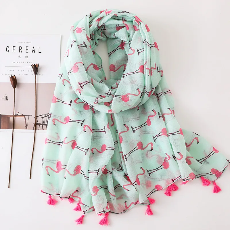 

yishine High Quality Animals Flamingos Prints with Tassel Scarf Shawls for Women Girl Summer Wraps Scarves Beach Shawl for Lady