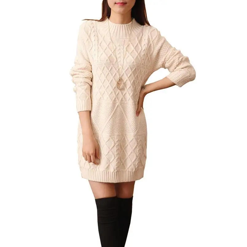 Повседневное толстый теплый свитер платье для Зима Осень Винтаж одноцветное