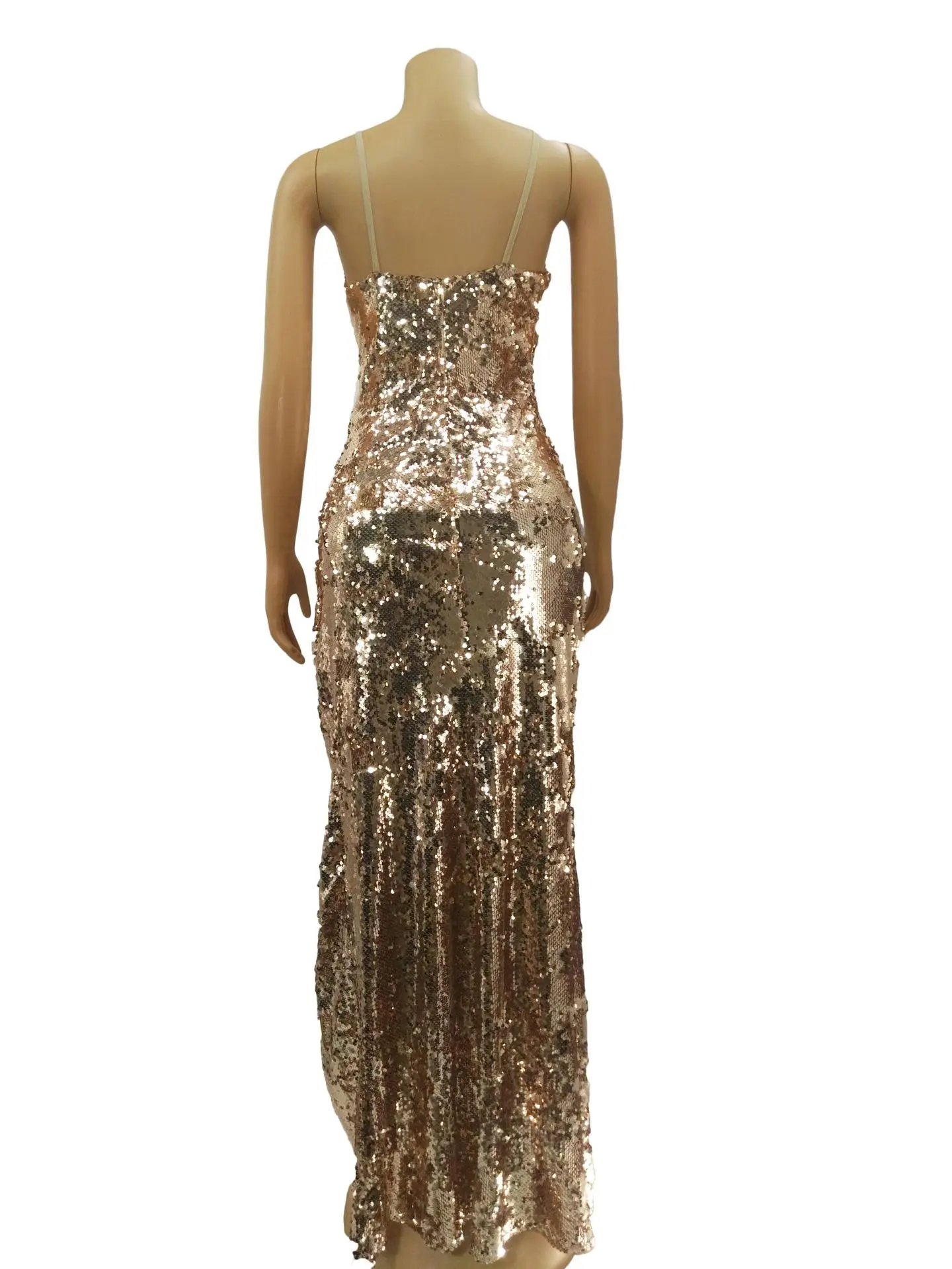 Женское длинное платье с блестками золотистое вечернее золотистого цвета v