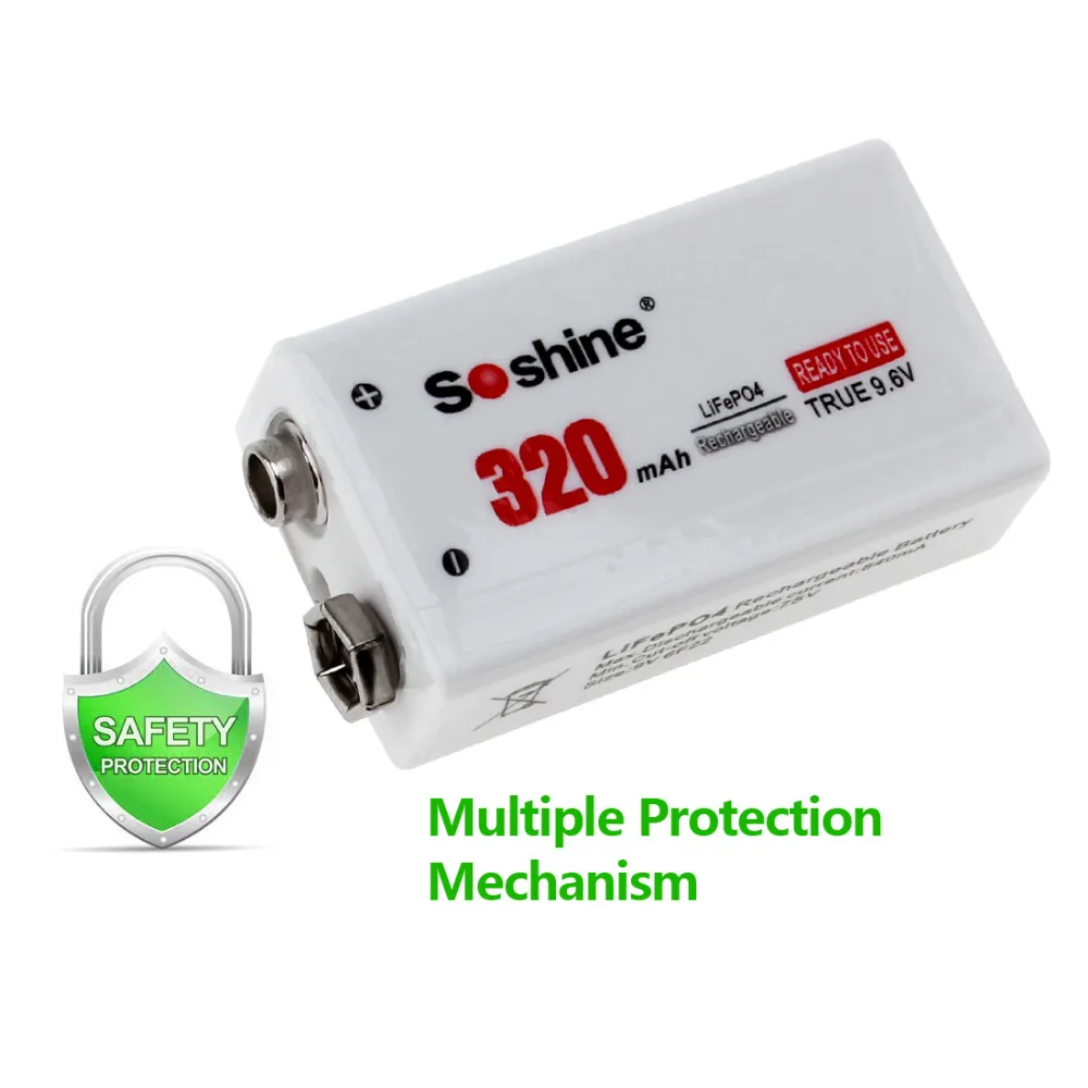 2 шт./лот Soshine 9V 6F22 Перезаряжаемые Батарея 320 mаh 9В LiFePO4 + Портативный компактная