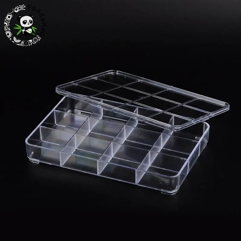 

Clear Plastic Storage Container With Lid, 12 Compartments, 14.5cm wide, 23cm long, 3.6cm high