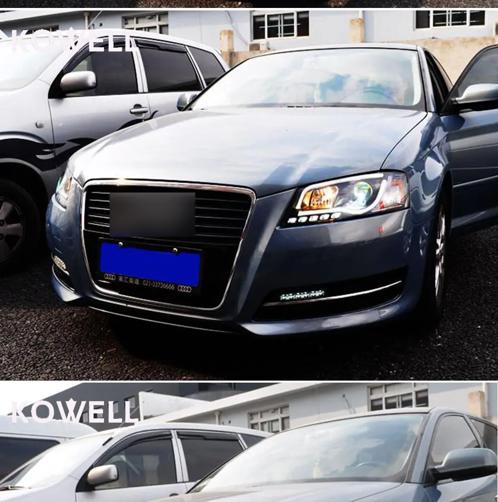 KOWELL автомобилей для укладки Стайлинг для AUDI A3 фары 2008-2012 для A3 фара светодио дный DRL Передняя Биксеноновая объектив двойной луч СПРЯТАЛСЯ комплект