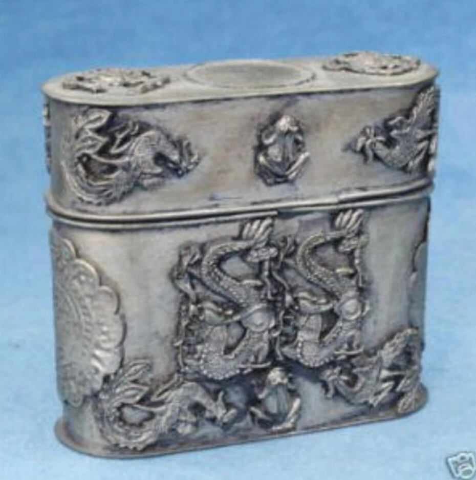 

Collectable tibet silver carved dragon toothpick box Free shipping
