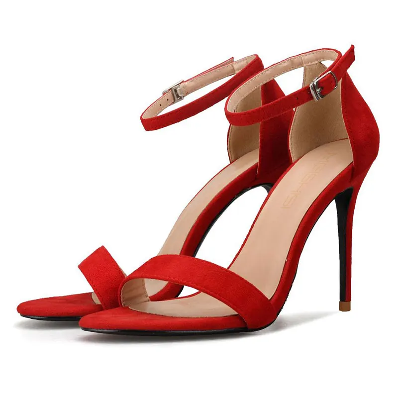 10CM HEEL FlockRed GENSHUO босоножки; классическая женская обувь с открытым носком; sandalias mujer; коллекция года; Zapatos de Mujer; обувь на высоком каблуке; большие размеры; цвет черный, белый, красный - Цвет: 10CM HEEL FlockRed