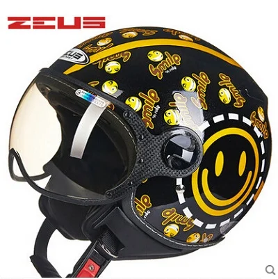 ZEUS бренд 210C мотоциклетный шлем, шлем с открытым лицом, ретро-шлем для мотокросса, солнцезащитный козырек, Casco Capacete - Цвет: Black Smile