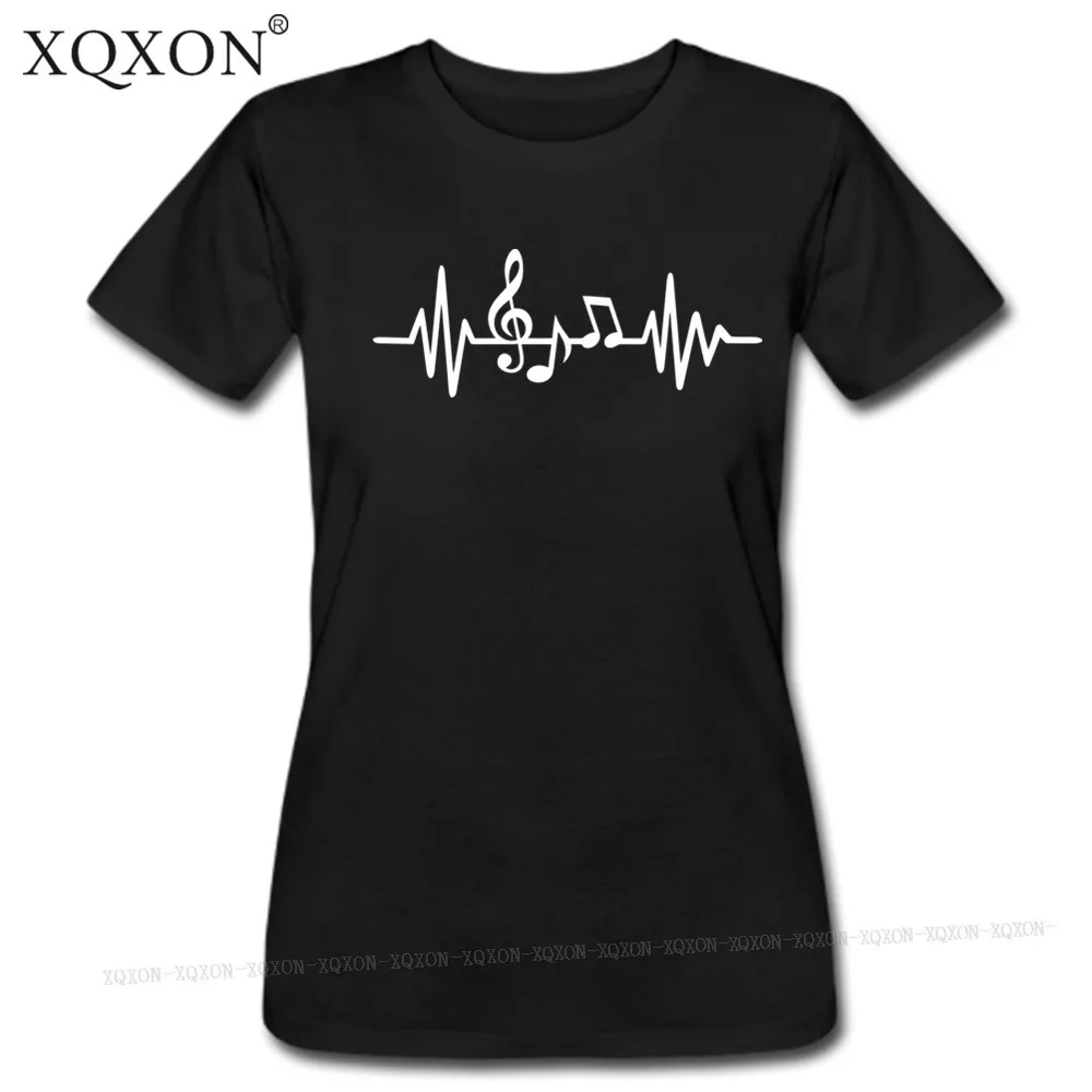 

XQXON Casual fashion round neck heartbeat music cool design woman t-shirt cotton high quality Women T Shirt tops tee W46