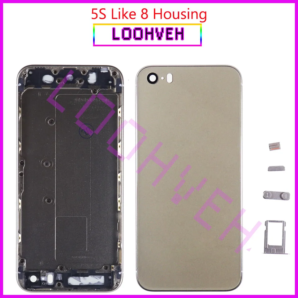 Для IPhone 5 5G или 5S и SE как 8 sty корпус крышка батареи дверь задняя крышка корпуса рамка задняя крышка+ батарея наклейка чехол - Цвет: 5S Like 8 gold