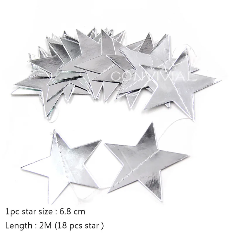 Foil Silver Star 1 комплект Золотая бумага звезда круглые гирлянды с баннерами 2 м день рождения цепочка баннер украшения занавеска Свадебная вечеринка Декор комнаты поставки - Цвет: Foil Silver Star