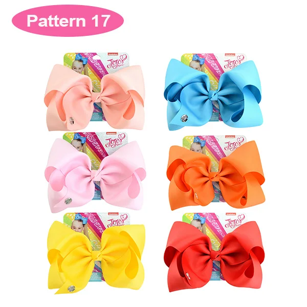 Pattern17 8 дюймовые большие Jojo заколки для волос для девочек, банты с металлическими и карточными блестками, Радужный Единорог, рог, бант-узел, 27 стилей, Jumbo Jo Ленточные банты - Цвет: Pattern17