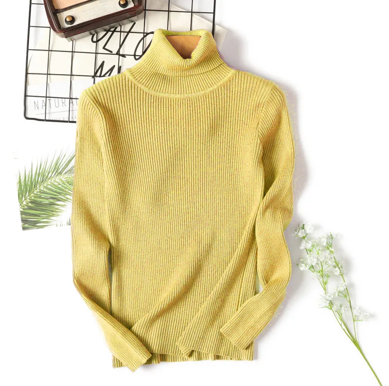High Collar Sweater Female 2019 New Women's Knitted Long Sleeves Slim Bottoming Shirt Solid Color Pullover Sweaters Pink | Женская