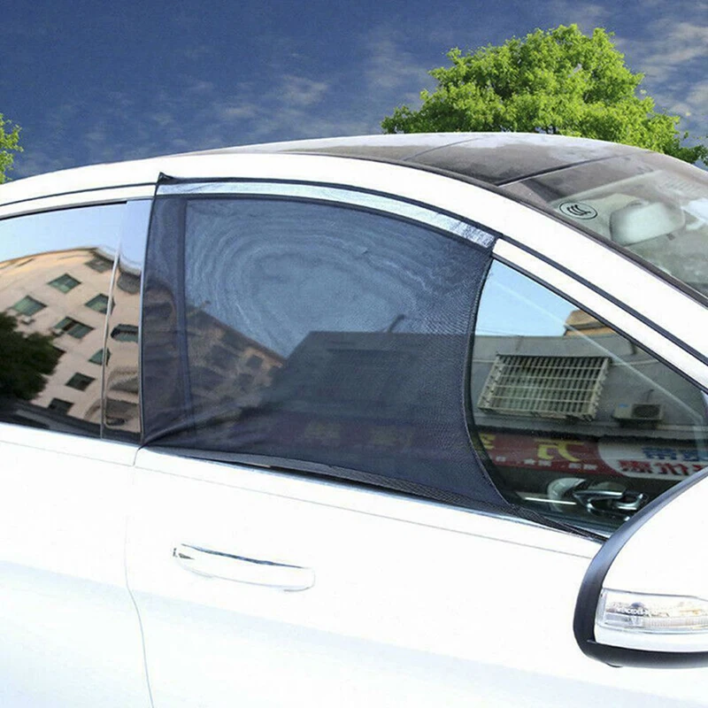 2Pcs Car Sun Visor Front window Rear Side Window Shade Mesh Fabric Cover Shield UV Protector Black Auto Sunshade Curtain |