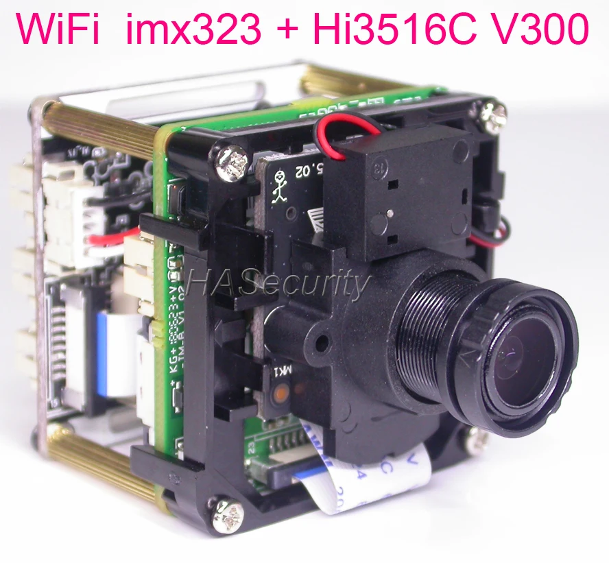 WiFi H.265 / H.264 1/2.9" Sony IMX323 CMOS+ Hi3516C V300 CCTV IP camera PCB board module+ M12 LENs+ FPC Antenna