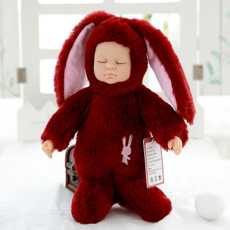 35 см спящие детские куклы для детей мягкие ПВХ Kawaii детские плюшевые игрушки для девочек и мальчиков Рождественский подарок Bebe Кукла реборн игрушки - Цвет: burgundy rabbit