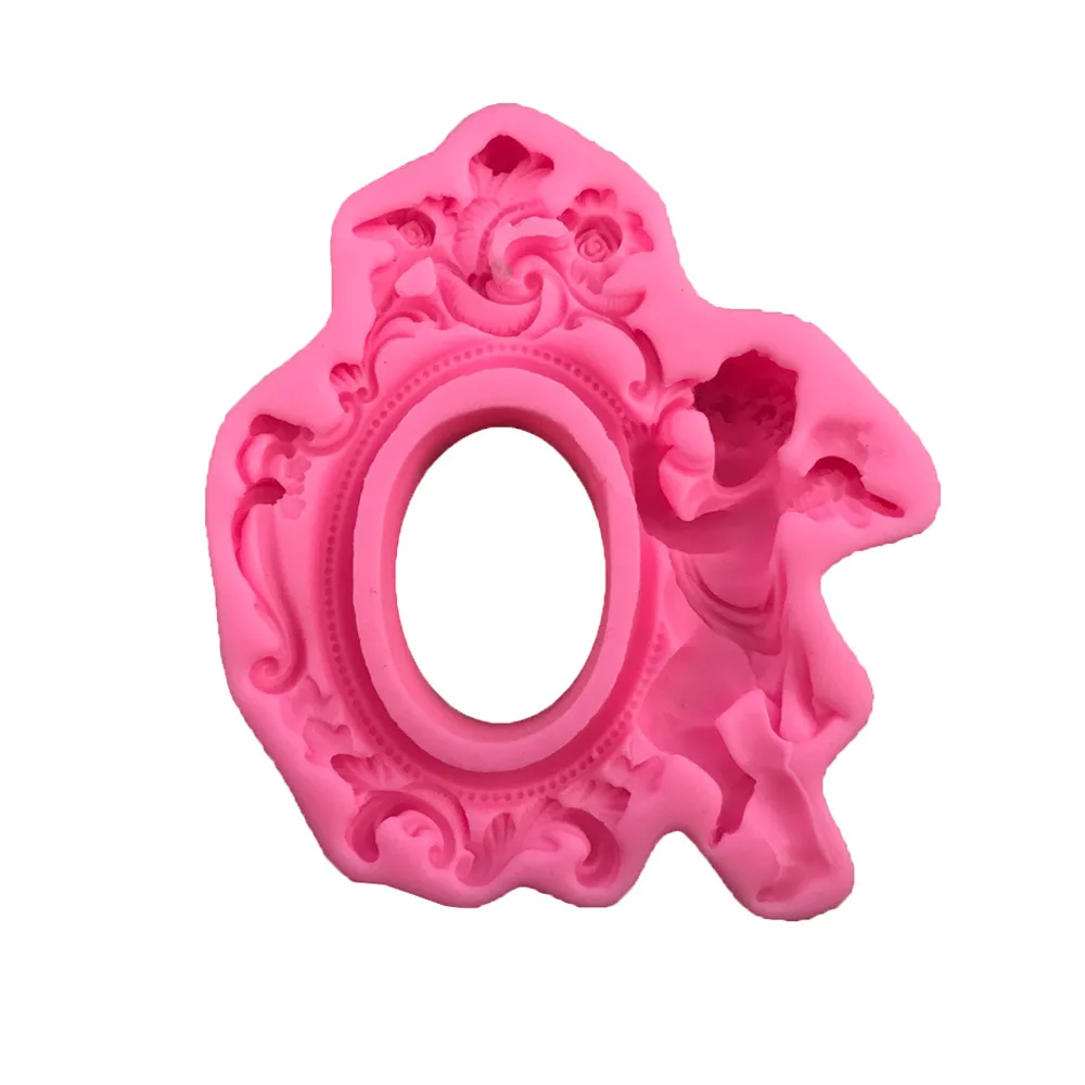 

3D sugar cake mold angel photo frame decorative lace fondant silicone molds plaster craft mould