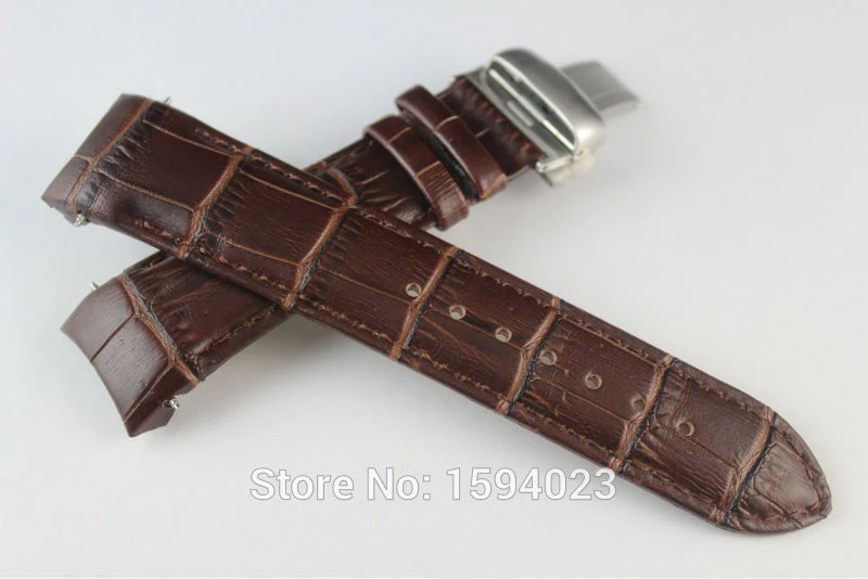 22mm (Buckle 20mm) T035410A T035407A High Quality Silver Butterfly Buckle + Brown Genuine Leather curved end Watchband belts man