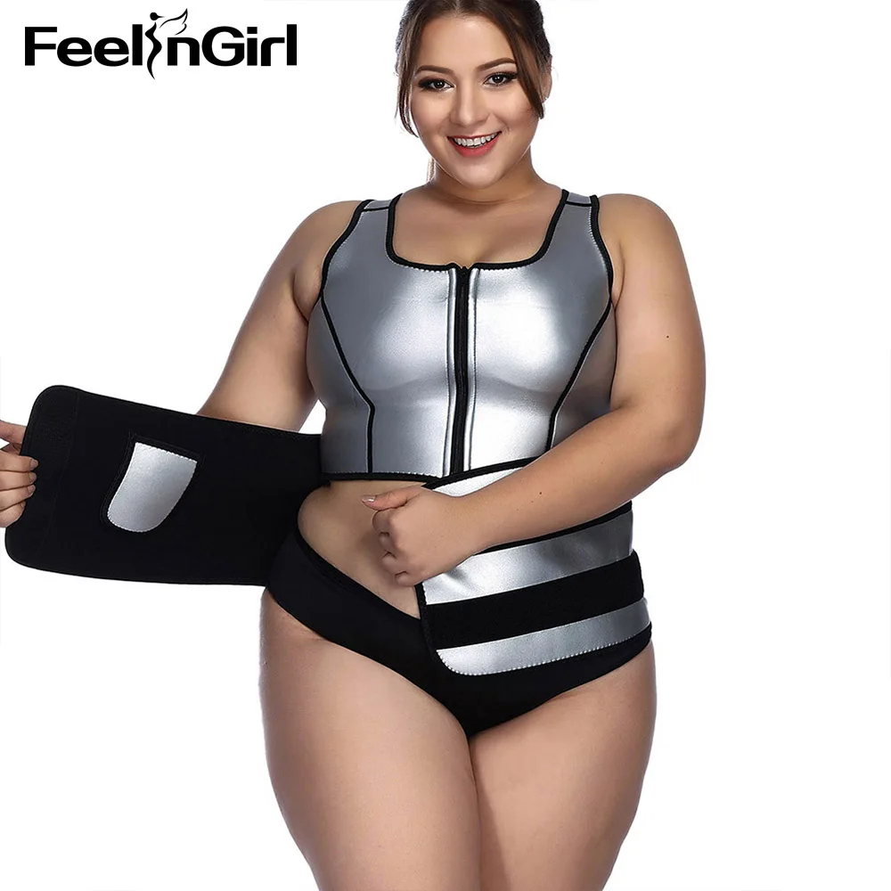FeelinGirl Neoprene Sauna Vest Body Shaper Slimming Waist Trainer Shapers Fajas PU Silver Adjustable Workout Shapewear-C | Женская