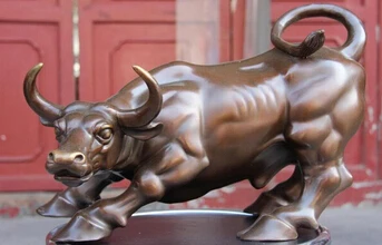 free shipping 13 Chinese pure Bronze Copper carved Wall Street Fierce Bull OX fengshui Statue | Дом и сад