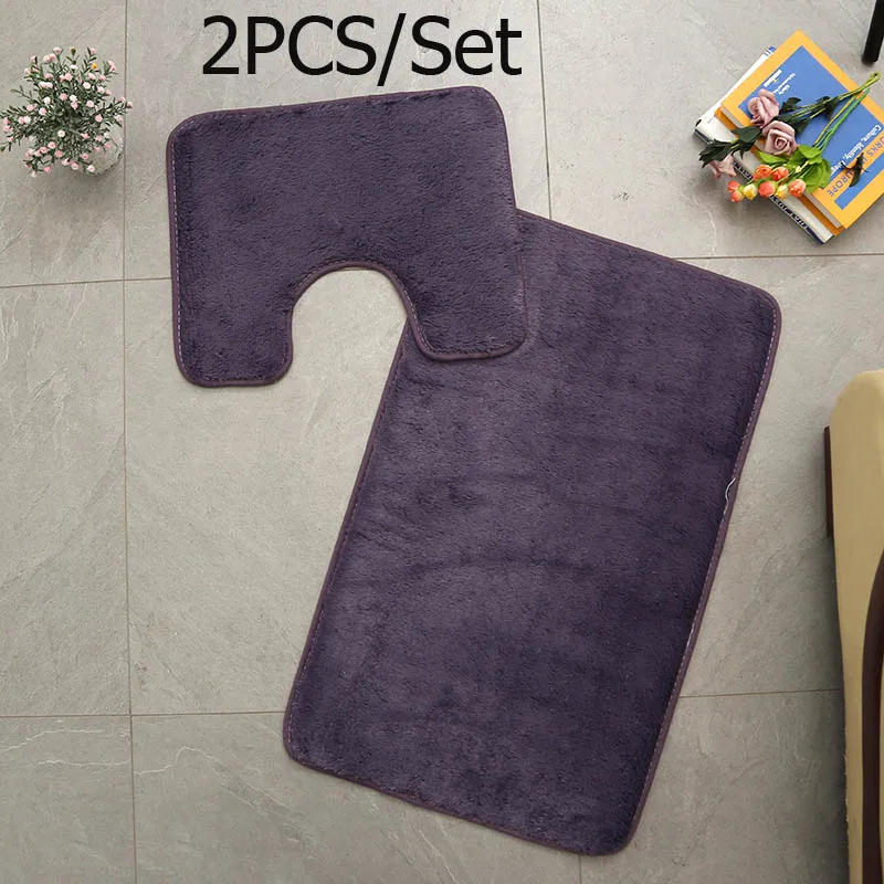 2pcs Grey Лохматый Противоскользящий туалетный набор ковриков для ванной коралловый флис абсорбирующий коврик для ванной комнаты стойка для тряпок крышка для унитаза tapis salle de bain - Цвет: 2pcs Grey
