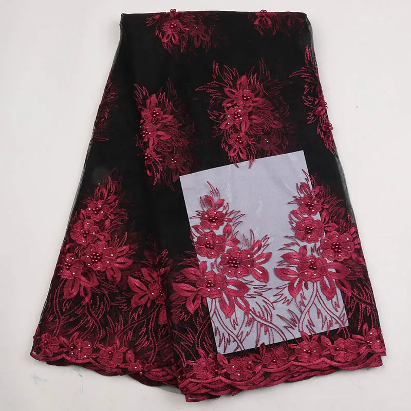 Синяя последняя 2019 французская Тюлевая кружевная ткань с бисером