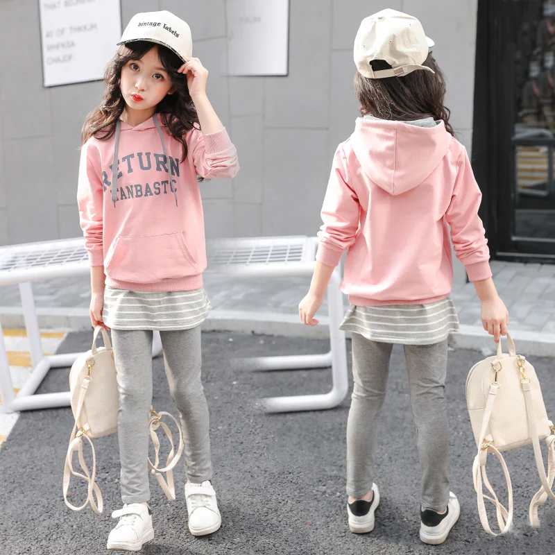 Girls Clothing Set 2019 Spring Fall Children Trendy Sport Clothes 2 Pcs Occidental Kids Hooded Sweatshirt + Culotte D120 | Детская
