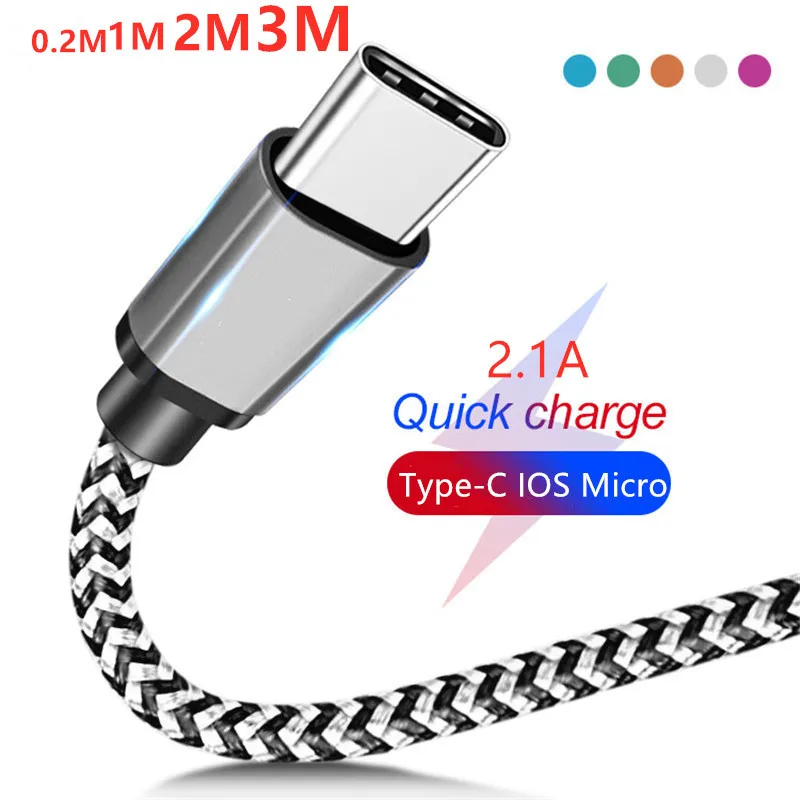 Нейлоновый плетеный кабель type-C USB C Micro быстрая зарядка кабели для мобильных