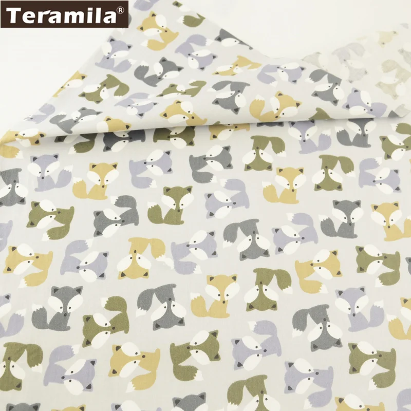 Teramila из хлопка с принтом светло-серые и желтые Мультяшные лисы дизайн Quiting Patchwork Twill материал шитье скрапбукинг