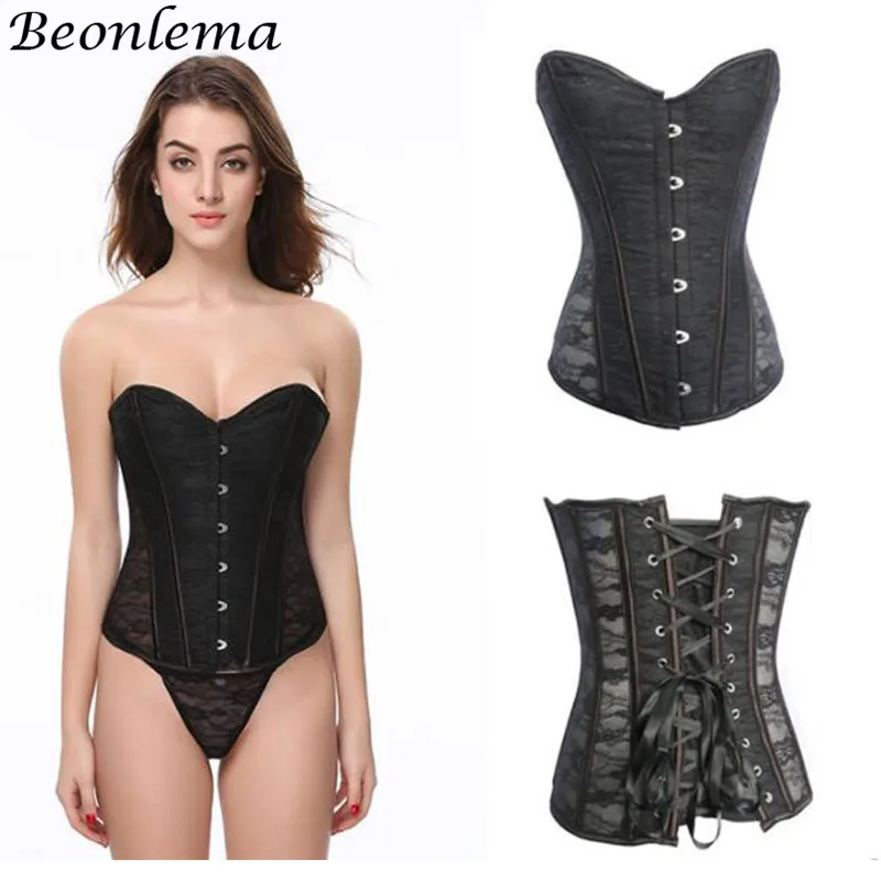Черный кружевной корсет Beonlema бюстье с 12 стальными косточками Корректирующее