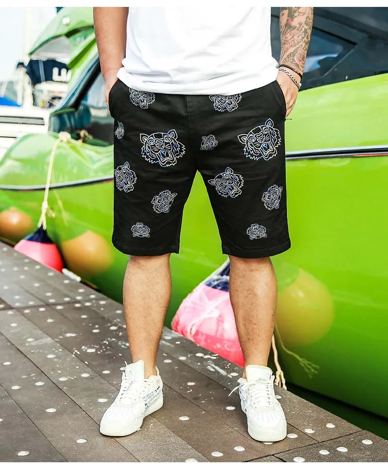 

men's summer shorts high street clothing for male knee-length with animal tiger print black plus size 3xl 5xl 6xl 7xl xxxxxxxl