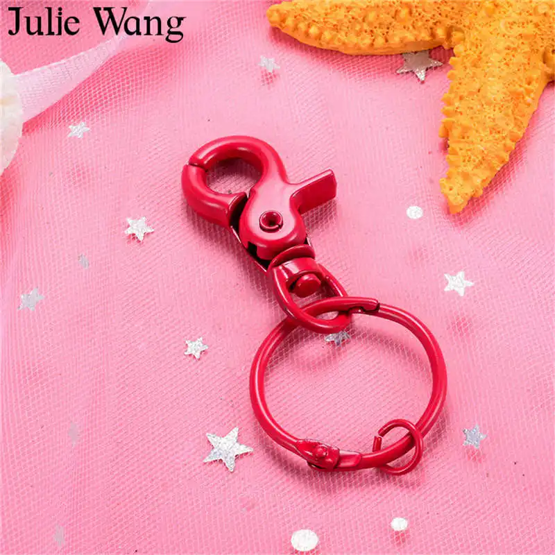 Red Julie Wang 5 шт. Многоцветный Круглый Брелок Сплит кольцо Брелки Омар Пряжка брелки ювелирные изделия изготовление аксессуаров - Цвет: Red