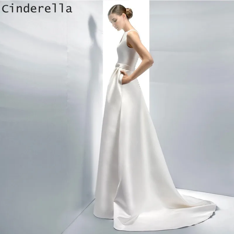 Платье женское атласное со шлейфом без рукавов шлейфом|Свадебные платья| |