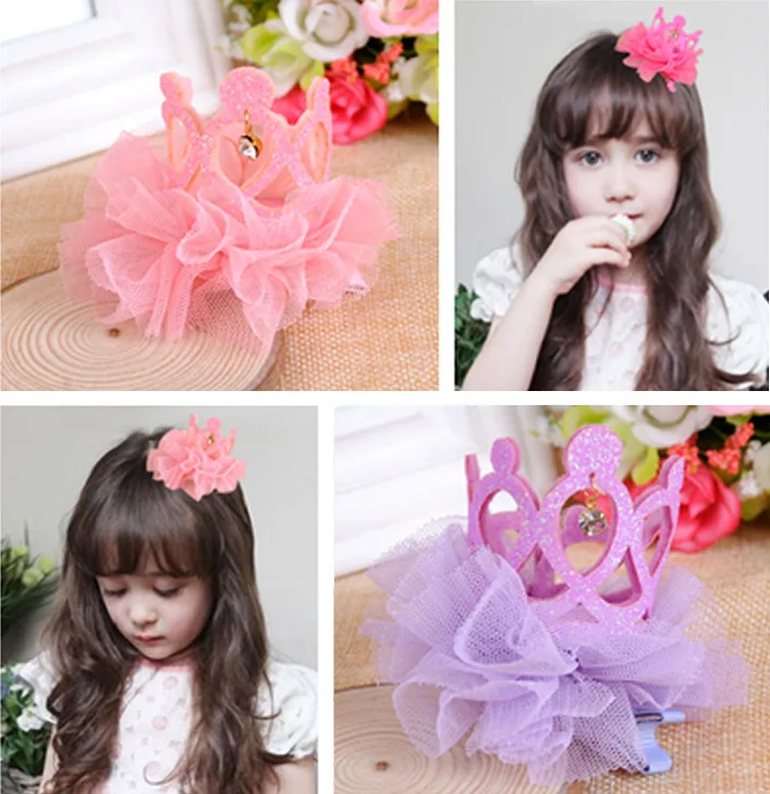 

Korean Children Hairpin Crown Lace Hollow Out Diamond Turnkey Cloth Baby Girls Hair Accessories