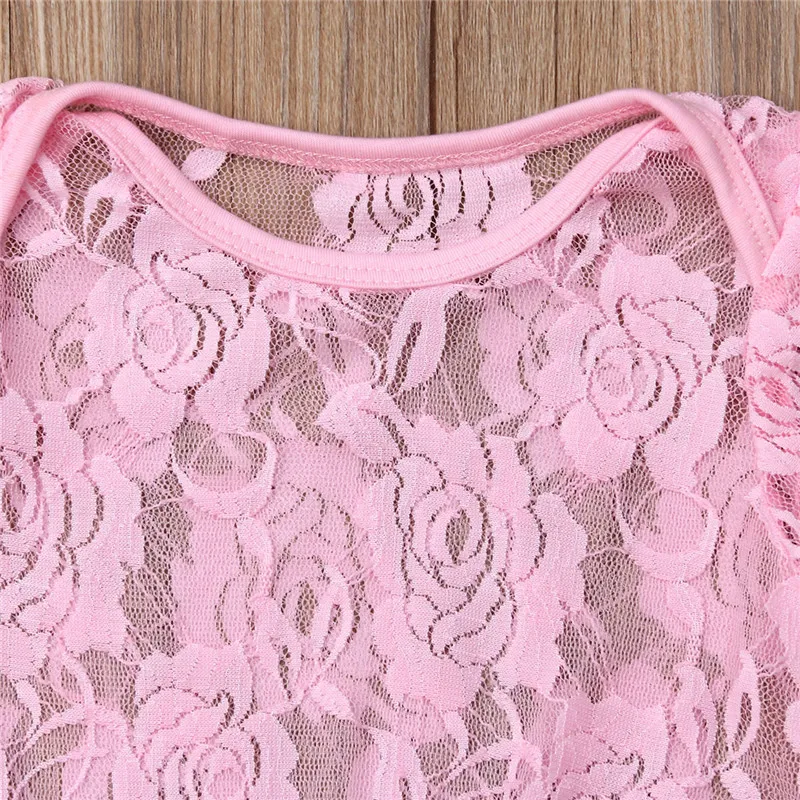Летний модный розовый комбинезон для новорожденных девочек 0 9 месяцев кружевное