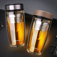 double water bottle car mounted scald proof high quality my glass bottle with 304 stainless steel filter tea filter bag 380ml