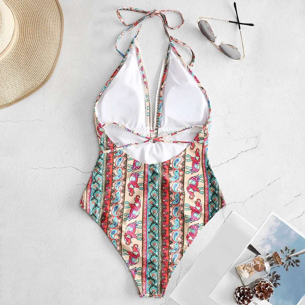 Женский слитный купальник в стиле ретро с рюшами | Спорт и развлечения