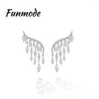 funmode new angel wings and cubic zircon stud earrings for women cubic zircoina earring new arrival jewelry women bijoute f001e