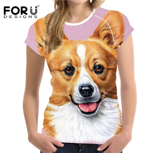 FORUDESIGNS/вельш корги пемброк футболка с коротким рукавом женская маленькая свежая Повседневная футболка Топы Женская футболка Девушка Прекрасный животный принт - Цвет: Y0812BV