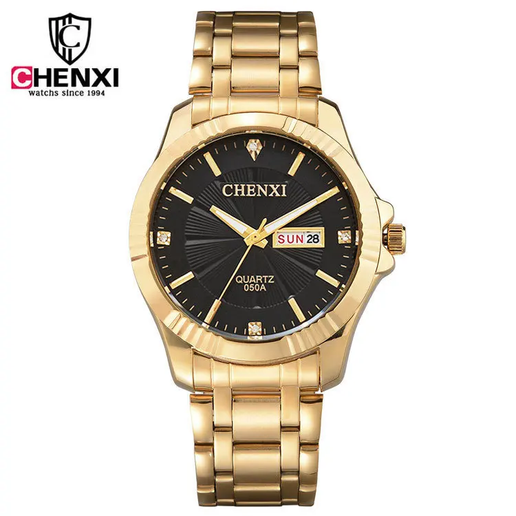 CHENXI 050A Брендовые мужские роскошные золотые модельные часы из нержавеющей стали